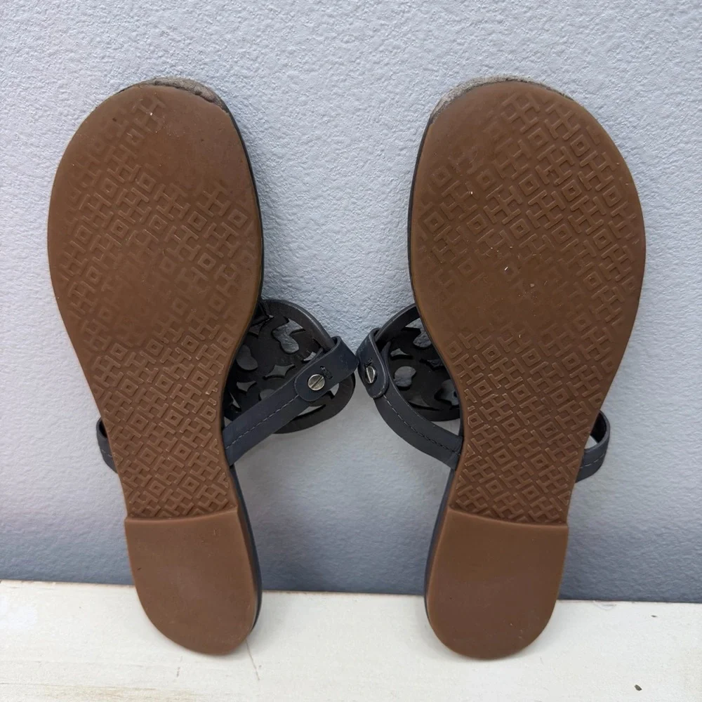 Tory Burch Dark Grey Leather Miller Sandals 9.5